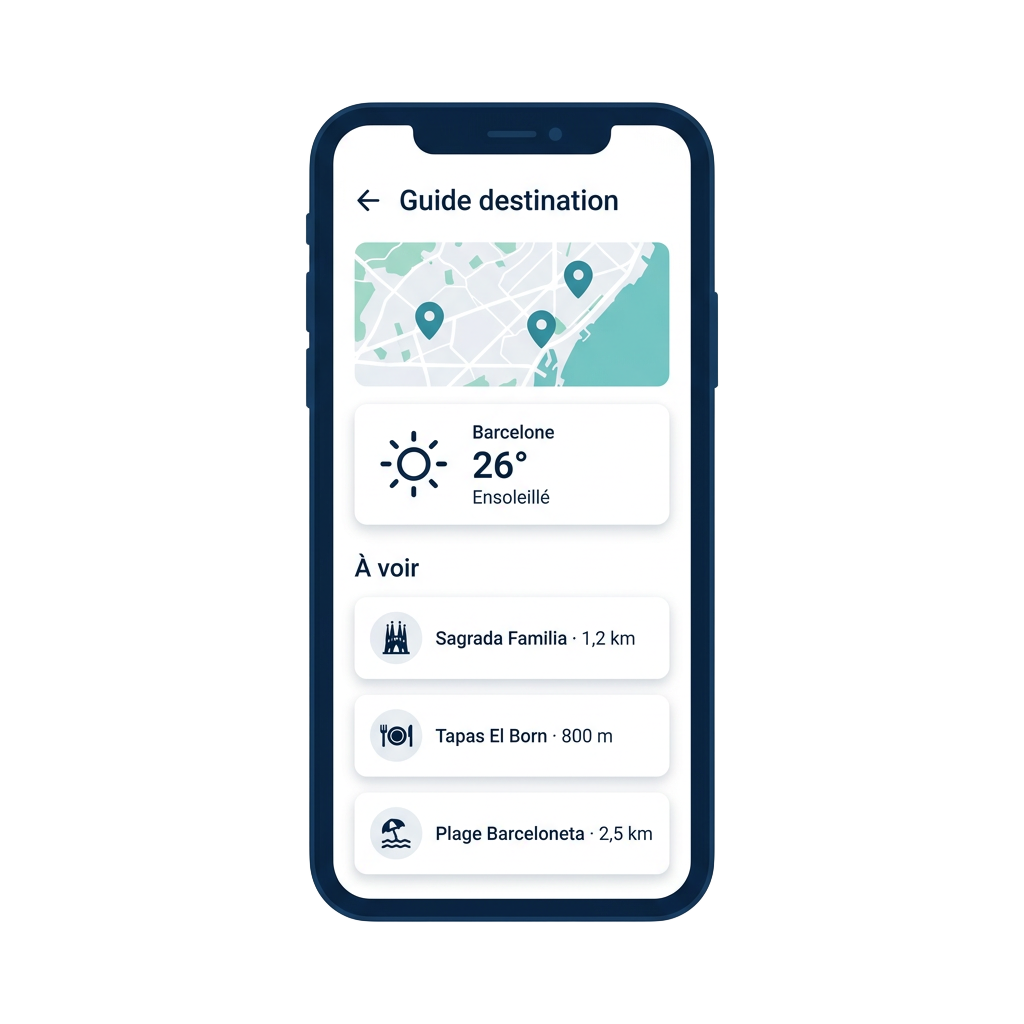 Écran guide destination et météo